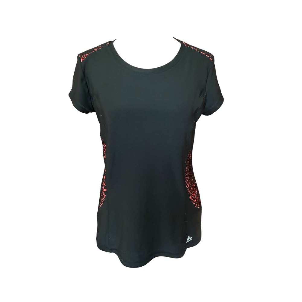 RBX Live Life Active Womens Medium Black Coral Pink Mesh Short Sleeve Gym Top